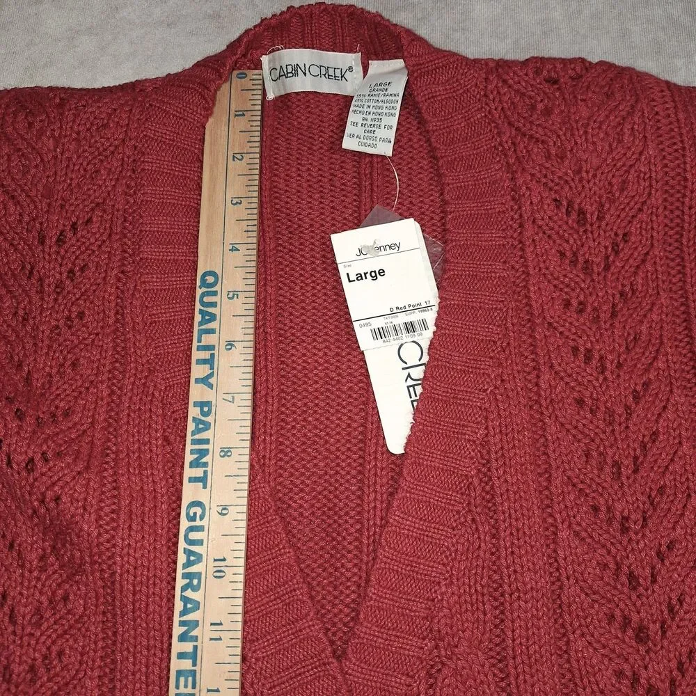 Vintage Cabin Creek Red Size Large Knit Cardigan 90s Cabincore Shoulder Pads